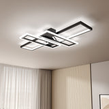 Geometric black LED ceiling light with multiple bar lights and inner square cutouts