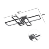 Black geometric LED ceiling light, size 120cm x 80cm, rectangular panel layout