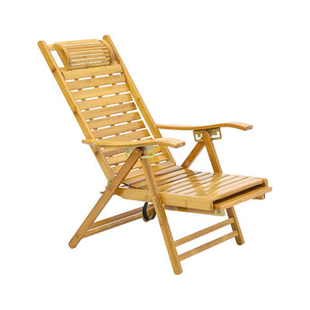 Bamboo recliner lounge chair with retractable footrest, side view