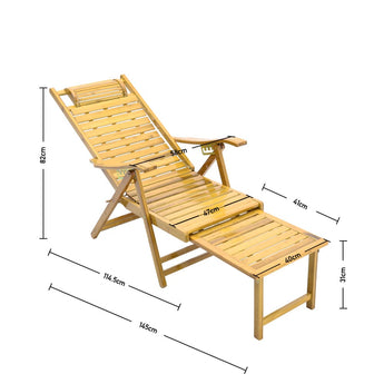 Foldable bamboo recliner lounge chair dimensions with retractable footrest
