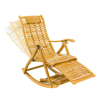 Silla reclinable mecedora plegable Natural, estructura de listones y reposapiés