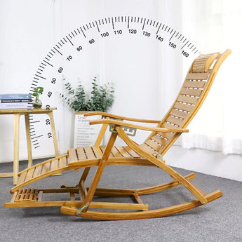 Bamboo reclinable mecedora plegable Natural, base oscilante con respaldo alto