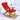 Bamboo rocking chair with red padded cushion and natural wood recliner frame