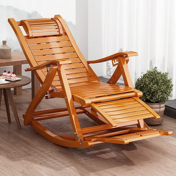 Bamboo recliner mecedora plegable Natural, con reposapiés y listones de madera