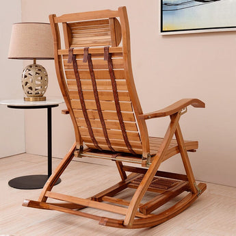 Silla mecedora reclinable plegable Natural, vista lateral con soporte trasero