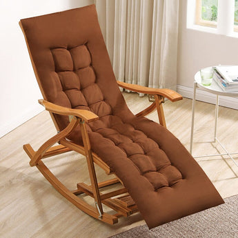 Bamboo rocking chair foldable recliner lounge with brown padded cushion and footrest