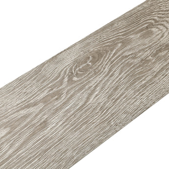 Wood-effect PVC self-adhesive flooring tile, beige-grey plank with distinct worn grain