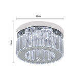 Crystal LED ceiling light size: 20cm wide, 11cm high, clear prism glass