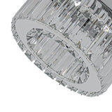 Crystal LED ceiling light detail: chrome frame with stacked clear glass prisms