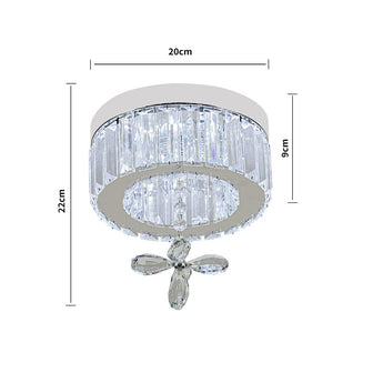Size L round crystal LED ceiling light: 20cm width, 22cm height with crystal pendant