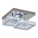 2-Tier Square Crystal ceiling light, close-up of two crystal rings and chrome frame