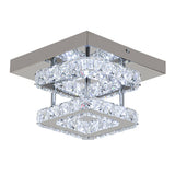 2-Tier Square Crystal ceiling light, chrome canopy with two stacked clear crystal tiers