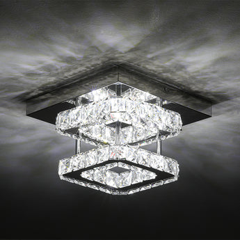 2-Tier Square Crystal ceiling light, two-tier glowing crystal design with chrome canopy