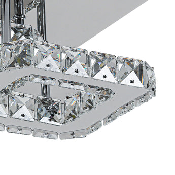 2-Tier Square Crystal ceiling light, faceted clear crystal panels on chrome frame