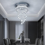 Crystal ceiling light with chrome round canopy and dangling clear droplet prisms