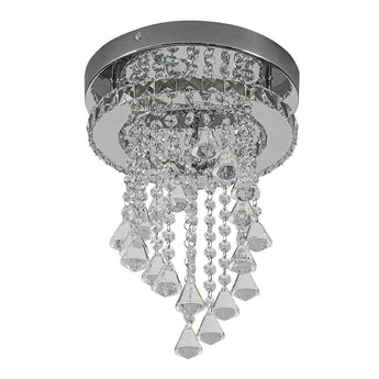 Crystal ceiling light with chrome mount and long dangling clear prism droplets