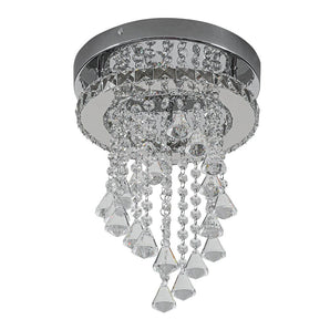 Crystal ceiling light with chrome mount and long dangling clear prism droplets