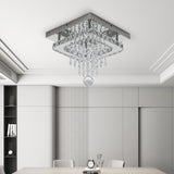 25cm square ceiling light with crystal panels and dangling drops