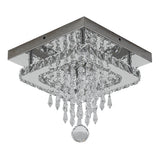 Square crystal ceiling light with hanging droplet prisms and chrome frame