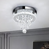 Runde Kristall-Deckenlampe mit Tropfenbehang und mittlerer Kristallkugel