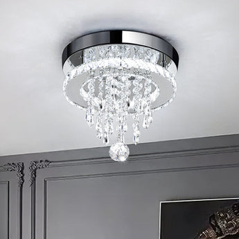 Runde Kristall-Deckenlampe mit Tropfenbehang und mittlerer Kristallkugel