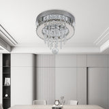 Moderne runde Deckenlampe mit klarem Kristallbehang und verchromtem Deckenteil