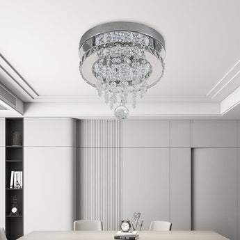 Moderne runde Deckenlampe mit klarem Kristallbehang und verchromtem Deckenteil