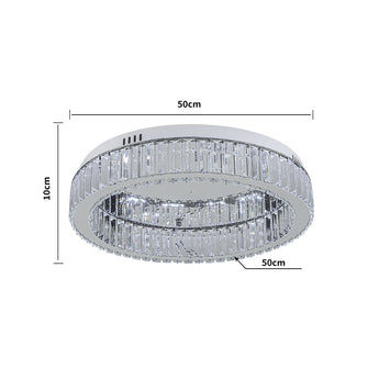 50cm round crystal ceiling light with clear bar-textured glass trim