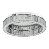 Round crystal ceiling light with chrome inner ring and faceted glass bars