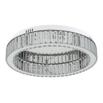 Round crystal ceiling light with chrome inner ring and faceted glass bars