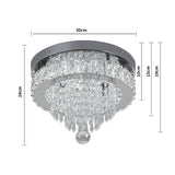 Round crystal flush-mount ceiling light with clear prisms and dark metal frame (30cm)