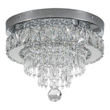 Round crystal ceiling light, clear prism crystals with dark metal top ring and hanging drop