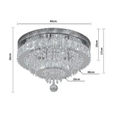 Round crystal flush-mount ceiling light; clear crystals, dark metal ring, 40cm x 26cm
