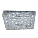 Square crystal LED ceiling light with clear facets and glowing light source