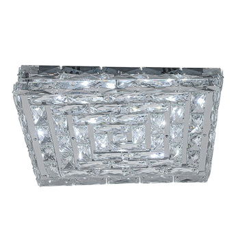 Square crystal LED ceiling light with clear facets and glowing light source