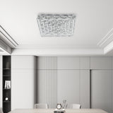 40cm square crystal LED ceiling light, clear faceted frame, flush mount