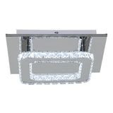 Square chrome LED flush mount with clear faceted crystal enclosure and open inner frame