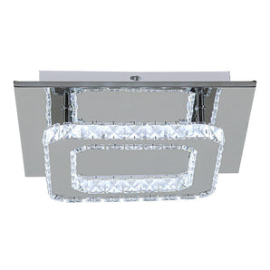 Square chrome LED flush mount with clear faceted crystal enclosure and open inner frame