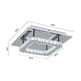 Crystal square LED flush mount dimensions: 30cm wide, 23cm deep, 8cm high, chrome