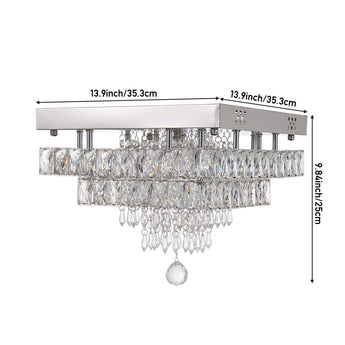 Close-up view of 40W LED crystal ceiling light with droplet pendant detail