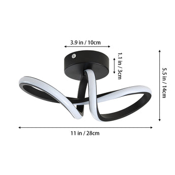 Modern LED ceiling light size diagram; 28cm wide, white/black circular design