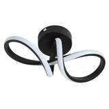 Modern LED ceiling light with black round mount and two curved ring light arms