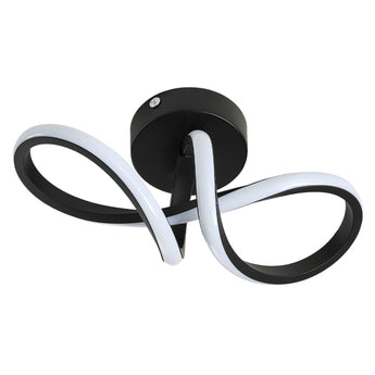 Modern LED ceiling light with black round mount and two curved ring light arms