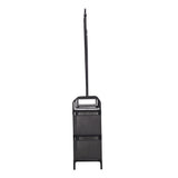 Tall upright garment rack with gray two-bin storage and curved hang frame