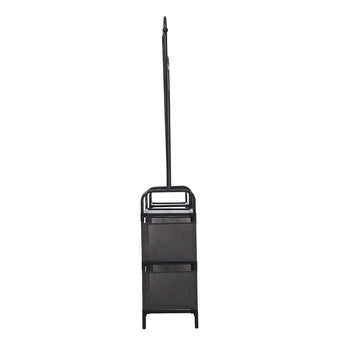 Tall upright garment rack with gray two-bin storage and curved hang frame
