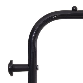 Black metal hang rail with round knob end on garment rack