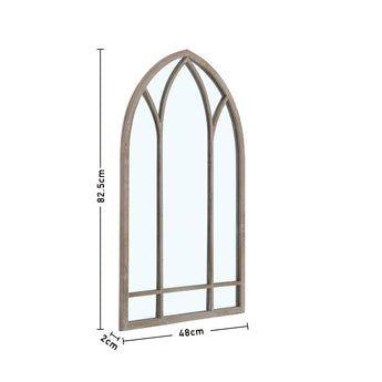Metal arched wall mirror dimensions: 82.5 cm high, 48 cm wide