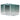 Green metal tool storage shed with gabled roof and raised floor door threshold