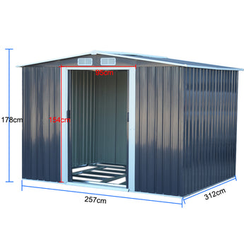 Dimensions: 257x312x178cm shed; door 95cm wide, 154cm high