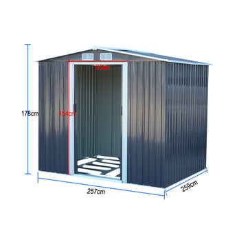 Dimensions: 257x259x178cm shed; door 95cm wide, 154cm high